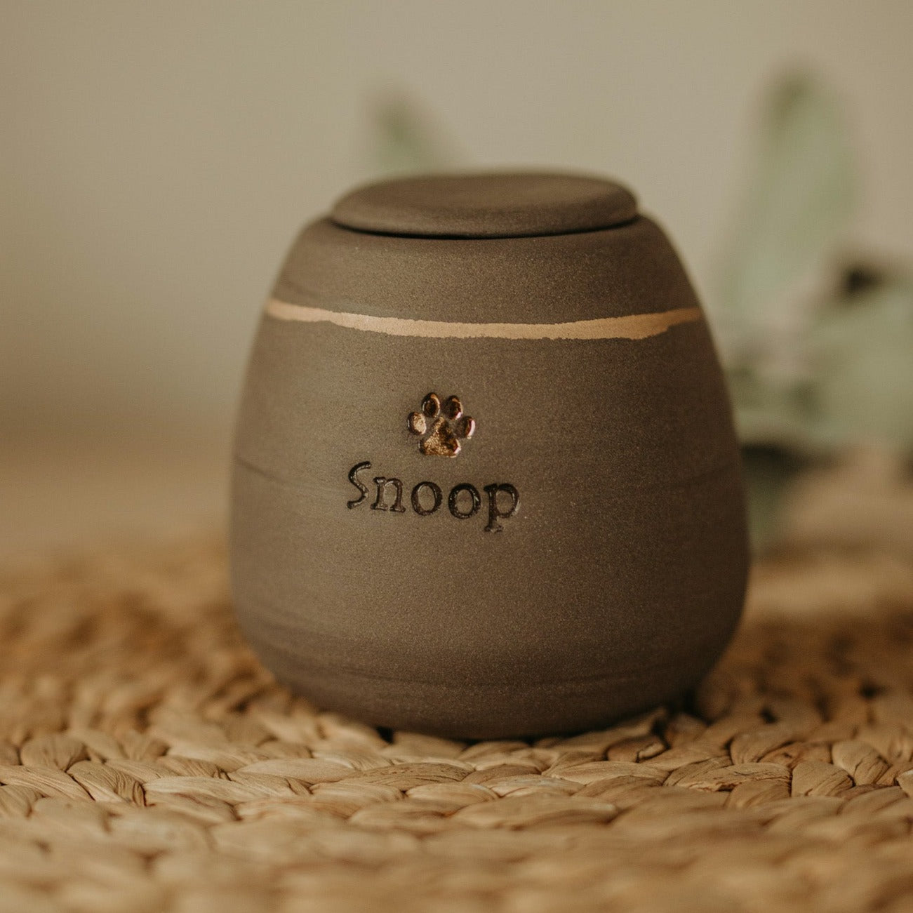 Customizable Handcrafted Ceramic Pet Urn Gray Stoneware with Gold Heart or Paw Stamp Personalized with Pet's Name Sizes S, M, L