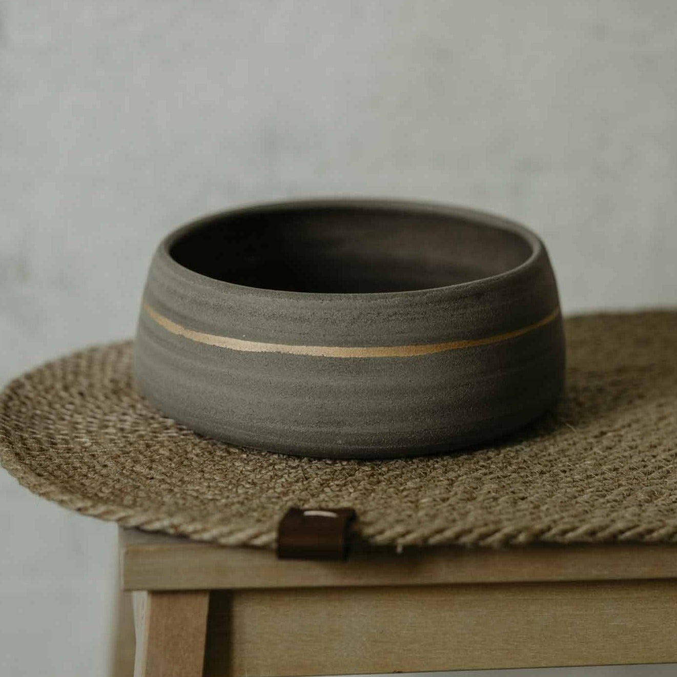 Grey and gold dog bowl