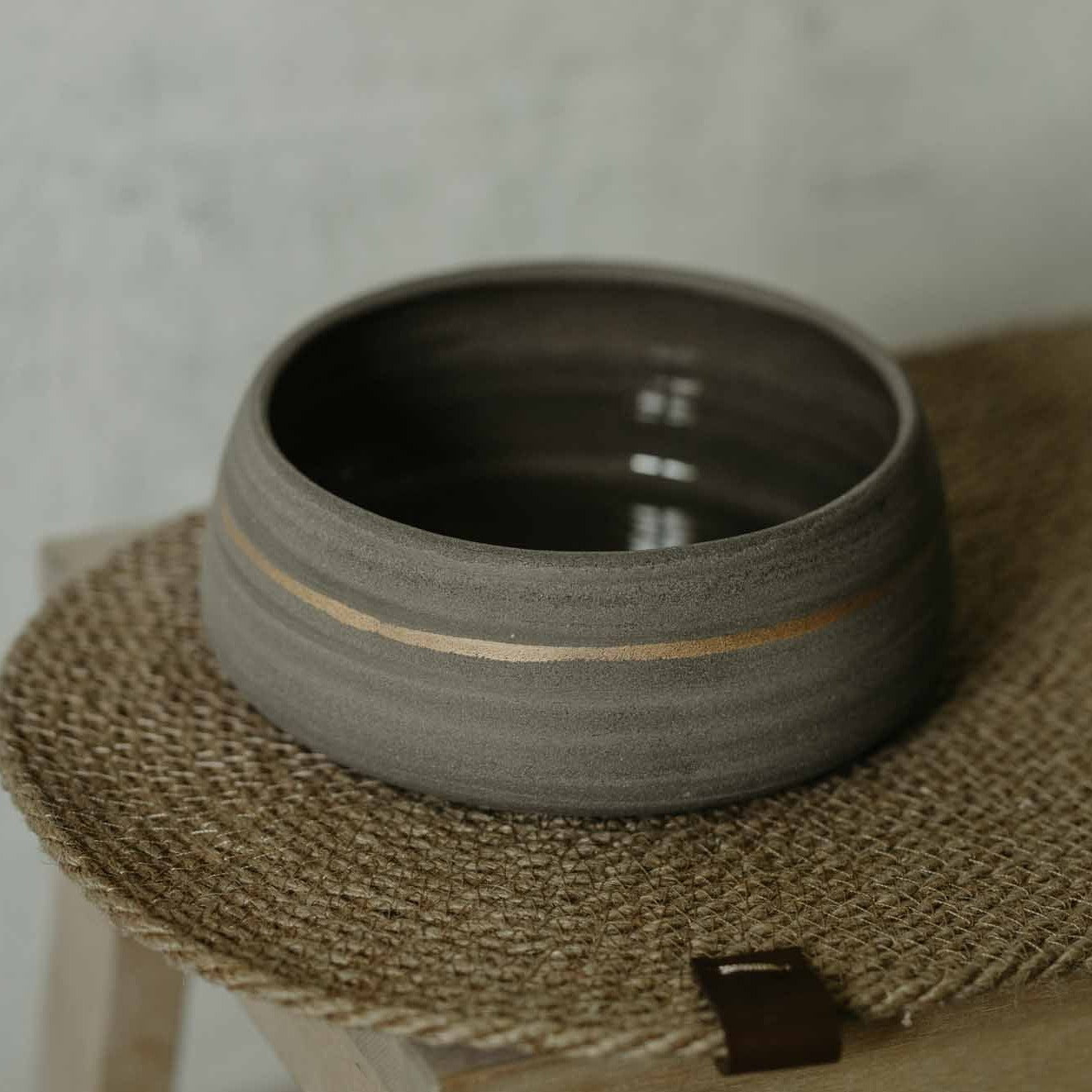 Grey and gold dog bowl