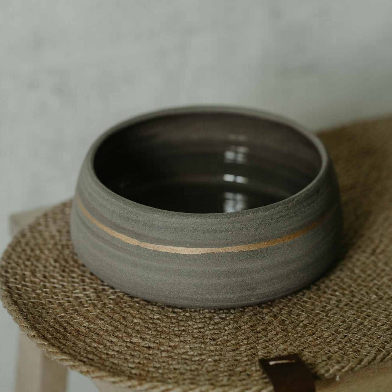 Grey and gold dog bowl