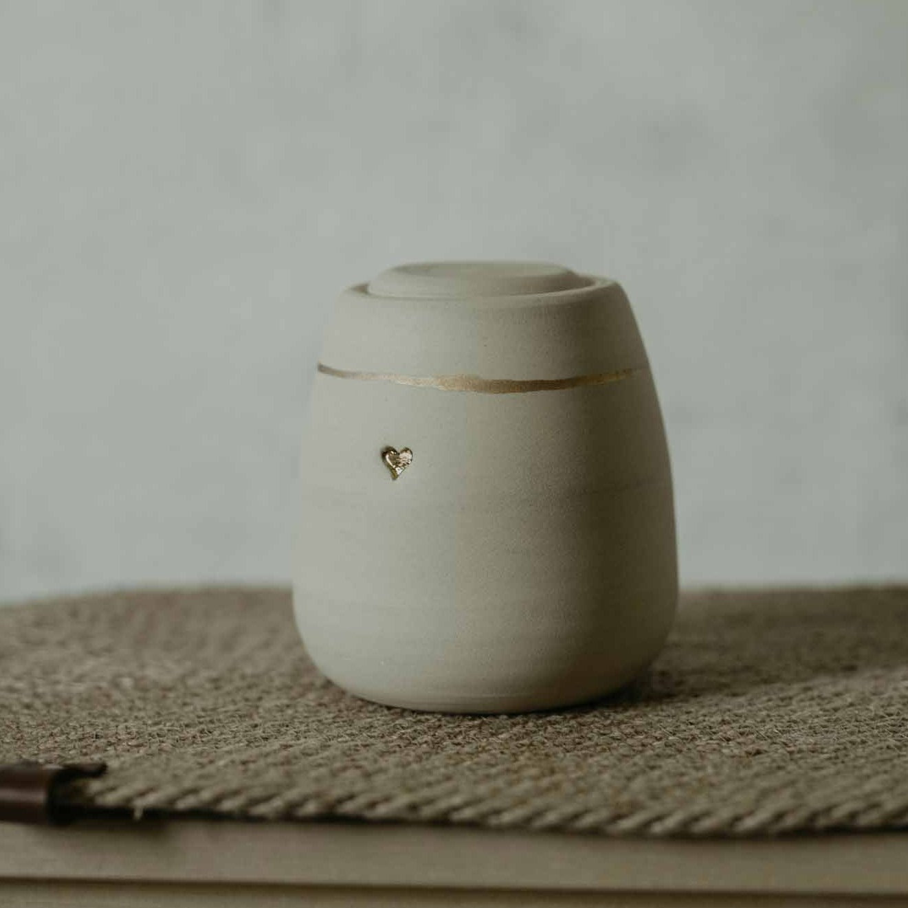 Golden heart ceramic pet urn. Ready to Ship. Small size (up to 9kg pets)