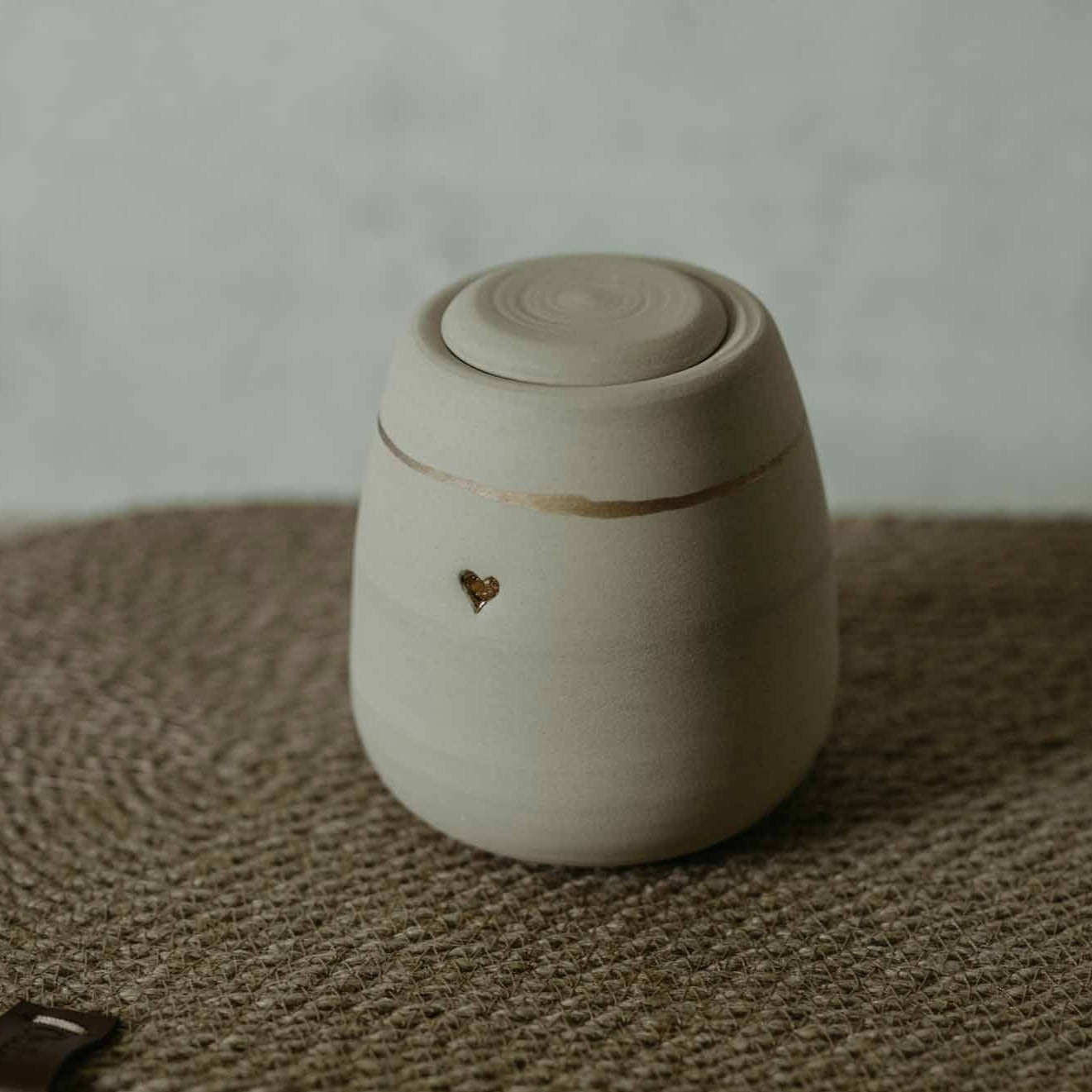 Golden heart ceramic pet urn. Ready to Ship. Small size (up to 9kg pets)