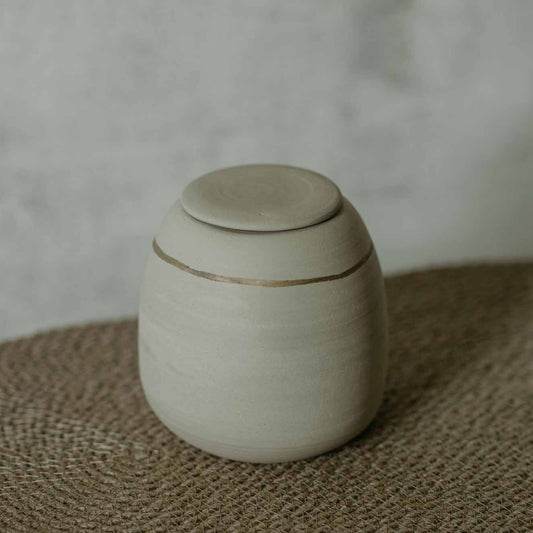 Cream white and gold pet urn. Ready to Ship. Small size (up to 9kg pets)