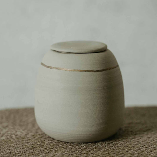 Cream white and gold pet urn. Ready to Ship. Small size (up to 9kg pets)