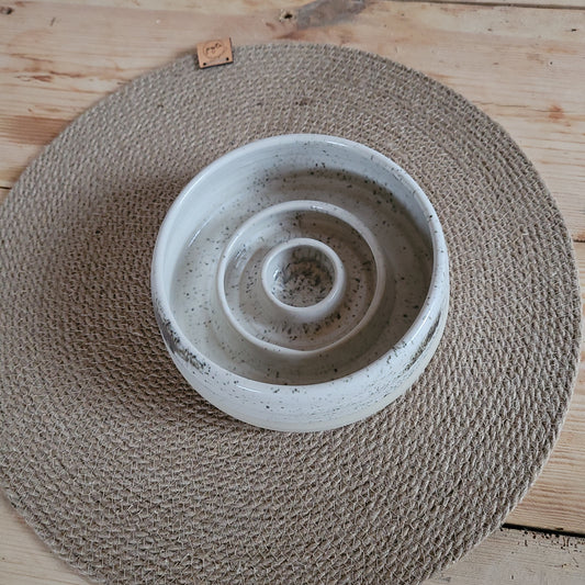White slow feeder bowl with imperfection. (Medium size)