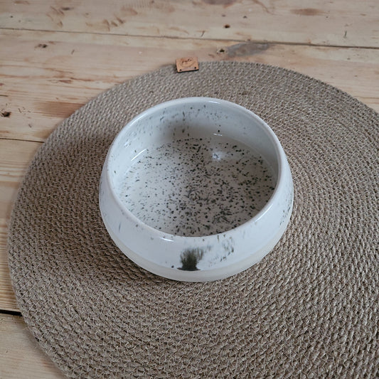 White speckled dog bowl with imperfection (Medium size)