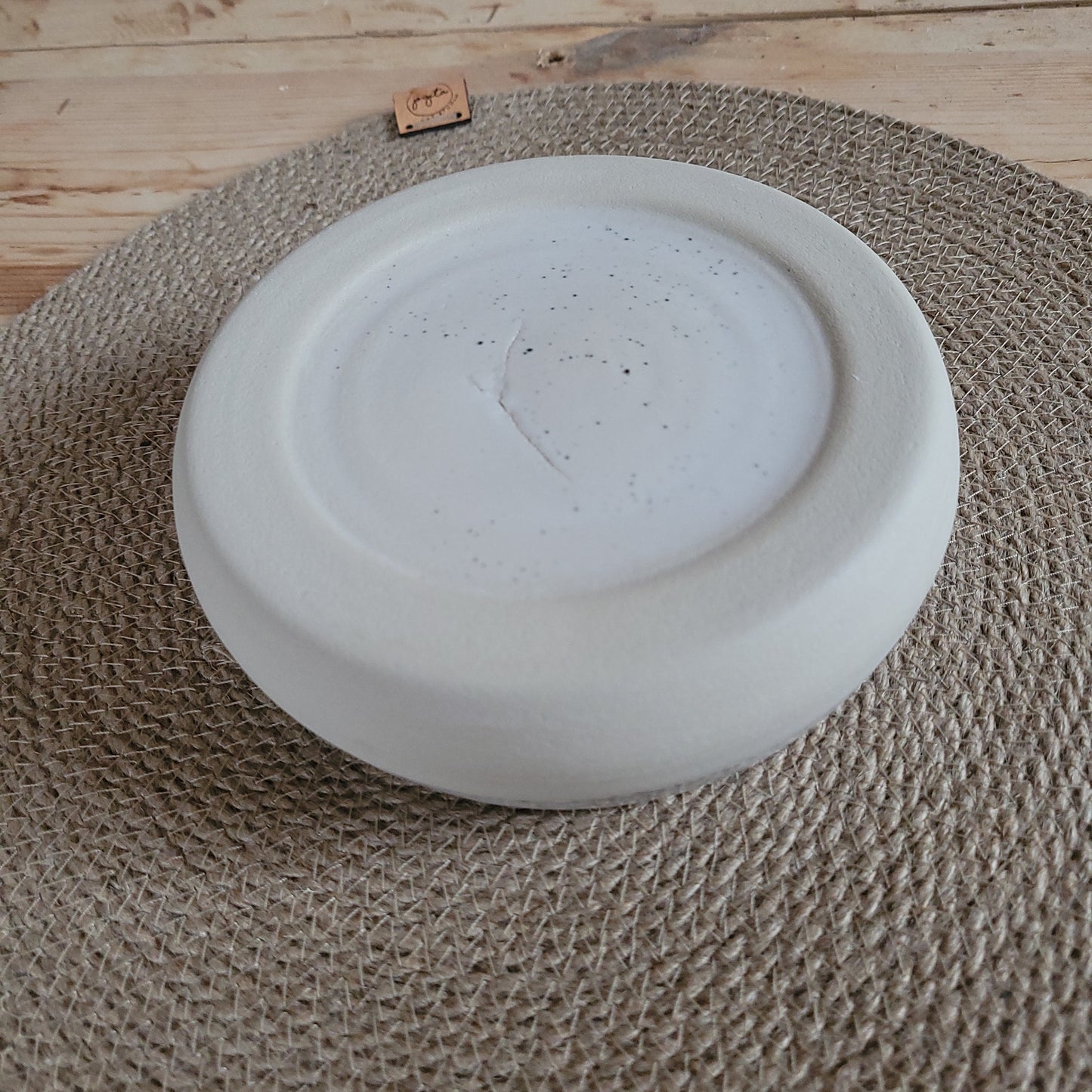 White speckled dog bowl with imperfection (Medium size)