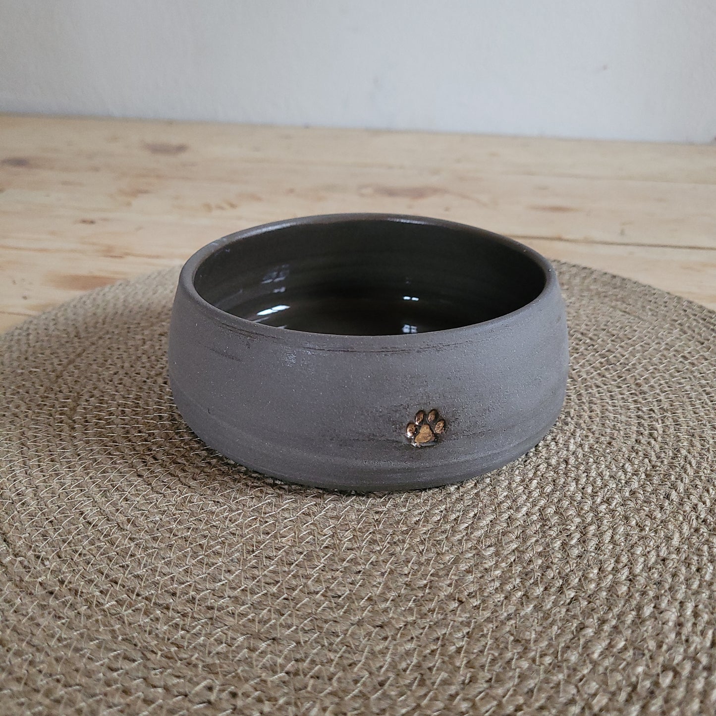 Gray dog bowl with small imperfection. (Medium size)