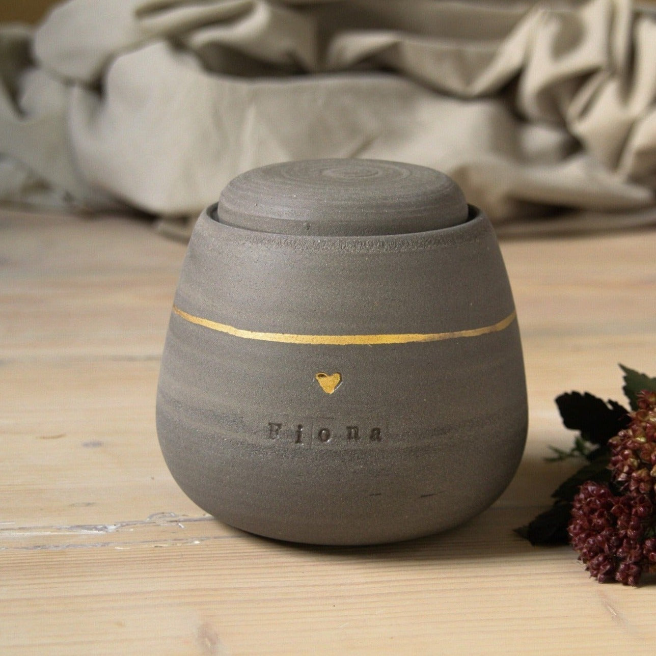 Premium ceramic pet urn - gray stoneware - custom engravings - cherished remembrance