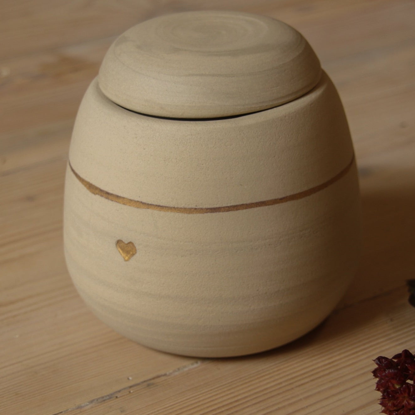 Handmade ceramic dog urn, White Small, Medium or Large size, with gold heart.
