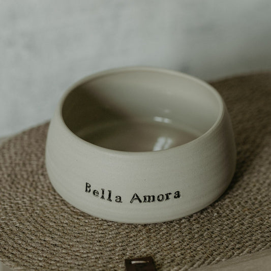 Ceramic dog bowl with a personalization