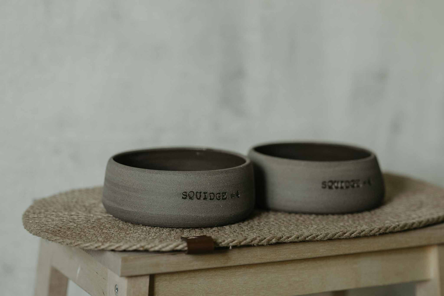 Personalized ceramic pet bowl set + jute mat