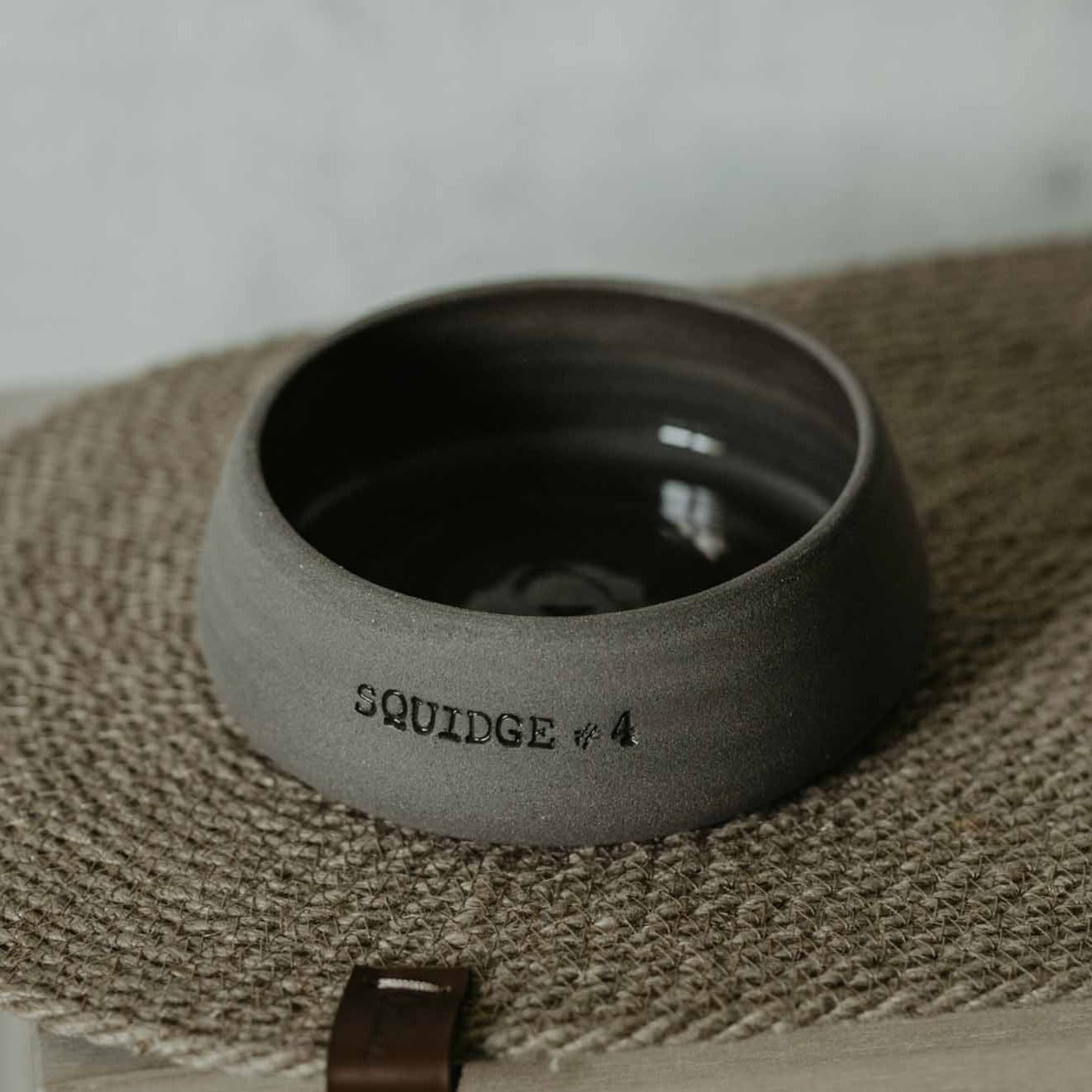 Grey stoneware pet bowl with name